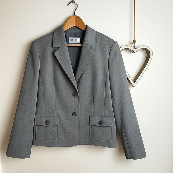 Le Suit Womens Plus Single Breasted Blazer Jacket Size 16 Gray Polyester - Picture 1 of 12